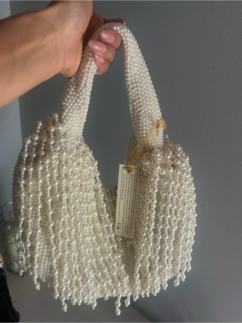 Pearl Fringe Shoulder Bag - Ivory Beaded Handbag